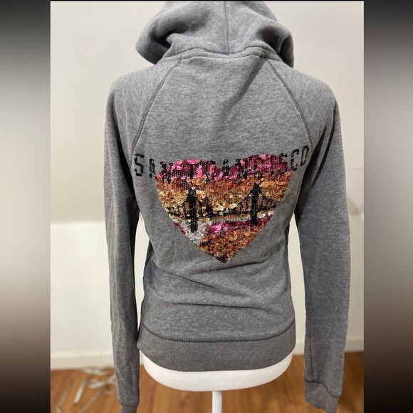 Victoria's Secret PINK San Francisco Sequins Grey ZIP UP sweatshirt - Picture 1 of 5